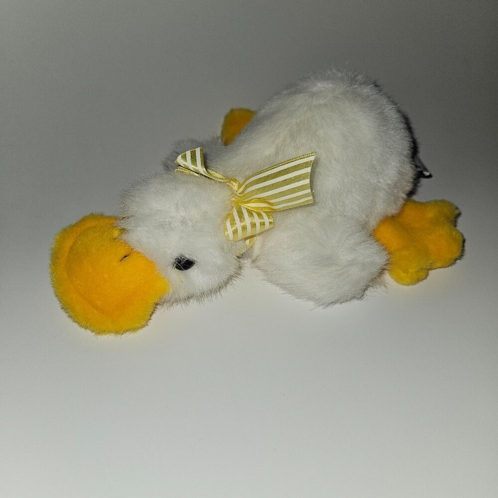VTG Chrisha Playful Plush White Duck Yellow Stripe Bow 9" Stuffed Toy 1988